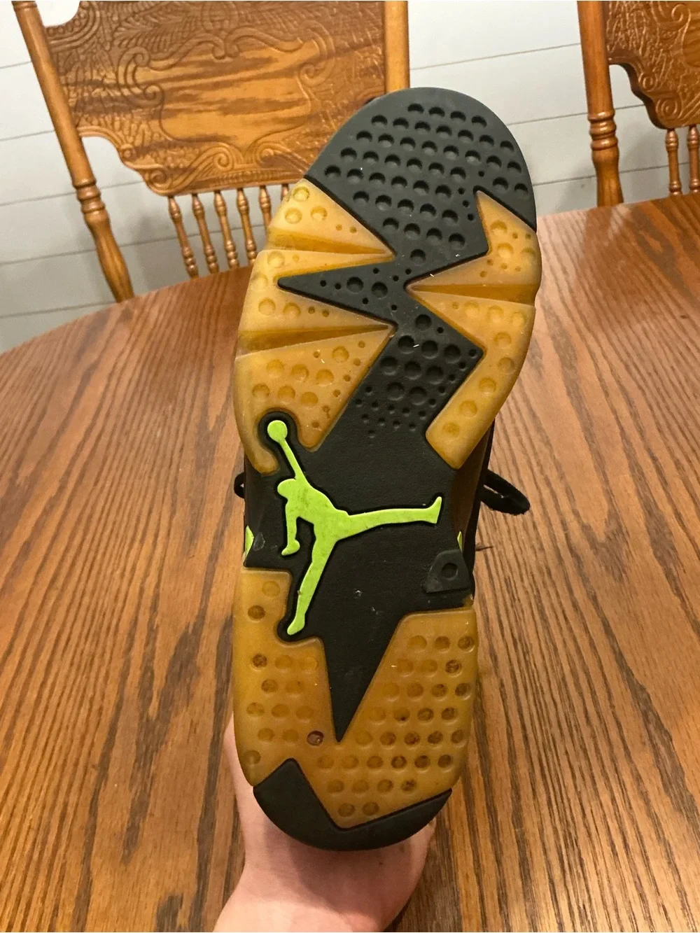 Nike Air Jordan 6 Retro Black Neon Green Sneakers - Size 11.5 Right shoe only